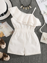 Little Girls Asymmetric Ruffle Tiered Romper - Ivory