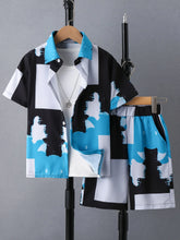 2pcs Boys Colorblock Shirt & Shorts Set - Multi