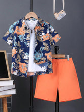2pcs Boys Botanical Print Shirt & Shorts Set - Midnight | 21 Centur...