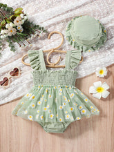 Baby Girls Daisy Mesh Shirred Romper Set - Sage