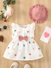 Baby Girls Heart Print Ruffle Bow Dress Set - Ivory