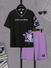 2pcs Boys Slogan Sports Tee & Shorts Set - Lilac