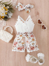 Baby Girls Floral Appliqué Crisscross Cami Romper - Ivory