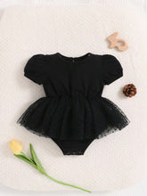 Baby Girls Puff Sleeve Tutu Mesh Bodysuit - Onyx | 21 Century Kids