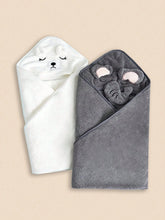 2pcs Boys Animal Hooded Coral Fleece Bath Towels - Slate | 21 Centu...