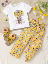 2pcs Girls Graphic Tee & Floral Trousers Set - Ochre | 21 Century Kids