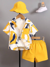 2pcs Little Boys Abstract Print Shirt & Shorts Set - Saffron