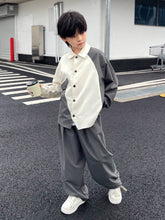 2pcs Big Boys Contrast Collar Cardigan & Pants Set - Ivory