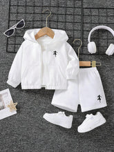 2pcs Boys Athlete Silhouette Zip-Up Hoodie & Shorts Set - Ivory | 2...