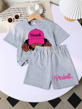 Girls 'Periodt' Graphic Tee & Shorts Set - Slate