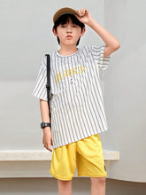 2pcs Big Boys Pinstripe Tee & Shorts Set - Ivory | 21 Century Kids