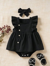 Girls Ruffle Sleeve Square Neck Bodysuit Dress - Onyx