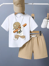 Boys Dabbing Bear Graphic Tee & Shorts Set - Ivory