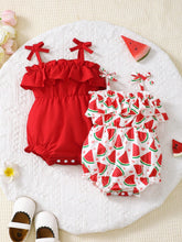 2pcs Girls Ruffle Spaghetti Strap Bodysuit Set - Scarlet