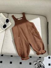 Baby Boys Textured Cotton Bib Overall - Cognac