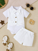 3pcs Baby Boys Waffle Vest Bodysuit & Shorts Set - Ivory | 21 Centu...