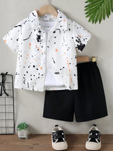 2pcs Boys Ink Splash Print Shirt & Shorts Set - Ivory