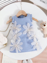 Girls 3D Floral Appliqué Ruffle Sleeve Mini Dress - Periwinkle | 21...