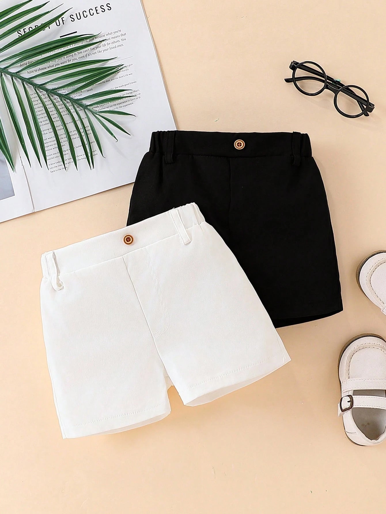 2pcs Boys Tailored Chino Shorts with Retro Button - Ivory | 21 Cent...