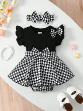 2pcs Baby Girls Houndstooth Romper Dress & Headband Set - Onyx | 21...