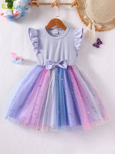 Girls Ribbed Flutter Sleeve Star Tulle Dress - Periwinkle | 21 Cent...