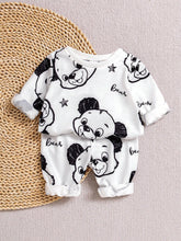 2pcs Baby Boys Cartoon Bear Print Sweatshirt & Jogger Set - Ivory |...