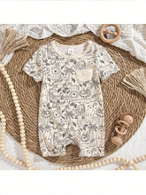 Boys Jungle Animal Print Knit Short Romper - Ecru