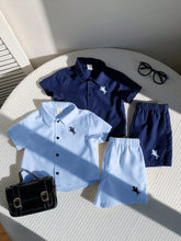 4pcs Boys Horse Embroidered Collar Shirt & Shorts Set - Midnight