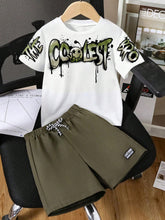 2pcs Boys Letter Graphic Tee & Shorts Set - Ivory