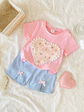2pcs Girls Floral Heart Appliqué Tee & Shorts Set - Blush | 21 Cent...