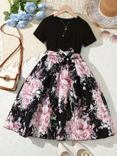 Big Girls Floral Print Belted A-Line Midi Dress - Onyx | 21 Century...