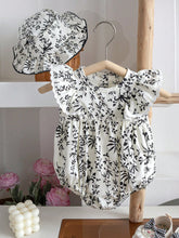 Baby Girls Botanical Print Ruffle Romper Set - Ivory