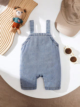 Boys Bear Patch Denim Shortall Romper - Chambray
