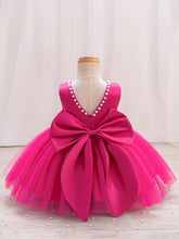 Girls Pearl-Trim Bow Back Tulle Ball Gown - Fuchsia | 21 Century Kids