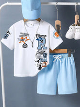 2pcs Big Boys Letter Print Tee & Shorts Set - Ivory