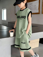 2pcs Boys Milano Graphic Vest & Shorts Set - Sage | 21 Century Kids