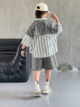 2pcs Big Boys KING Stripe Shirt & Shorts Set - Slate | 21 Century Kids