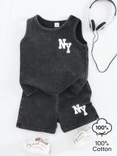 2pcs Boys NY Graphic Tank Top & Shorts Set - Wenge