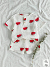 2pcs Boys Watermelon Print Tee & Shorts Set - Ivory