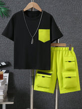 2pcs Boys Utility Pocket Tee & Shorts Set - Golden Yellow