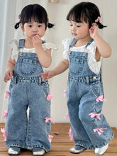 Girls Bow Embellished Wide-Leg Denim Bib Overall - Chambray | 21 Ce...
