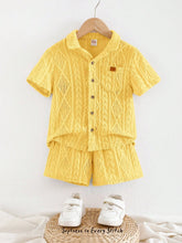 2pcs Little Boys Cable-Knit Texture Shirt & Shorts Set - Buttercup