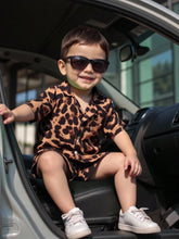 2pcs Boys Leopard Print Resort Collar Shirt & Shorts Set - Amber