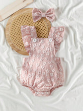 Baby Girls Floral Embossed Flutter Sleeve Romper - Blush