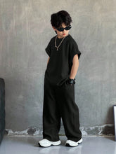 2pcs Boys Waffle-Knit Batwing Top & Wide-Leg Pants Set - Onyx | 21 ...