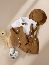 Boys Gentleman Bow Tie Shirt & Suspender Shorts - Latte