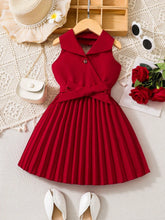 Little Girls Pleated Collar Belted A-Line Dress - Scarlet | 21 Cent...
