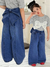 Little Girls Bow-Back Wide Leg Denim Jeans - Cobalt | 21 Century Kids