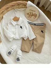 2pcs Baby Boys Equestrian Crinkle Shirt & Trousers Set - Ivory | 21...