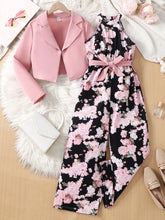 2pcs Big Girls Floral Jumpsuit & Cropped Blazer Set - Onyx | 21 Cen...